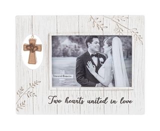 Two Hearts Uniting Picture Frame with Cross