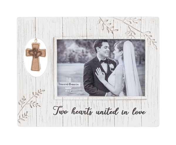 Two Hearts Uniting Picture Frame with Cross