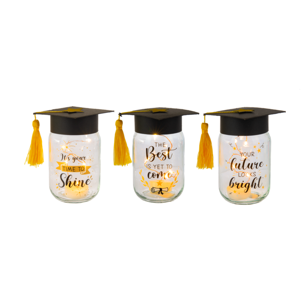 Graduation Cap Mason Jar with Light Decor and Sentiment