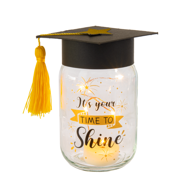 Graduation Cap Mason Jar with Light Decor and Sentiment