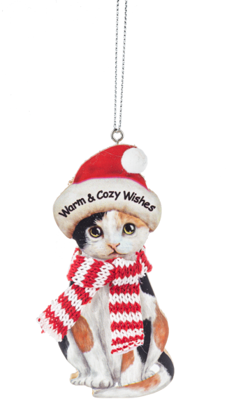 Wooden Cat Ornament with Saying on Hat