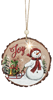 Snowman on Tree Slice, Light Up Ornament