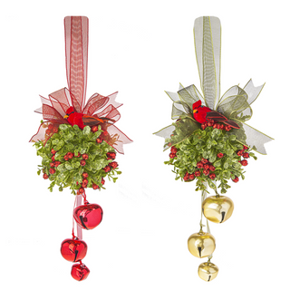 Jingle Bell Door Decor with Cardinal figurine- Kissball