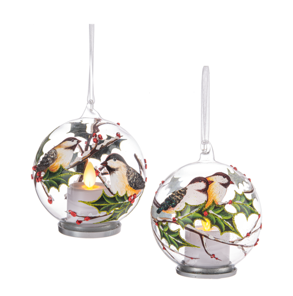 3.5" Glass LED Chickadee Ornament