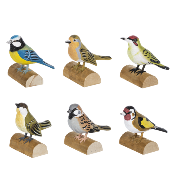 Carved Songbirds On Wood Base Figurine