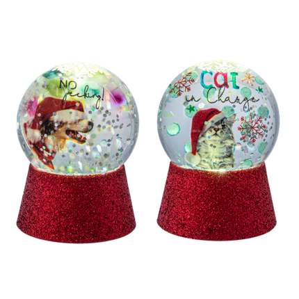 LED Light Up Dog & Cat Mini Shimmers Snow Globes