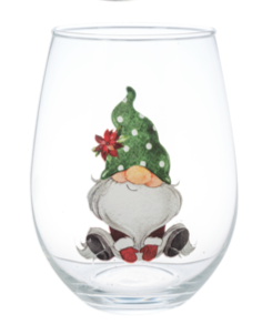 Holiday Gnome Stemless Wine Glass
