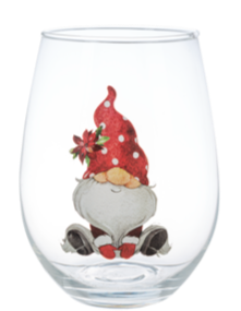 Holiday Gnome Stemless Wine Glass