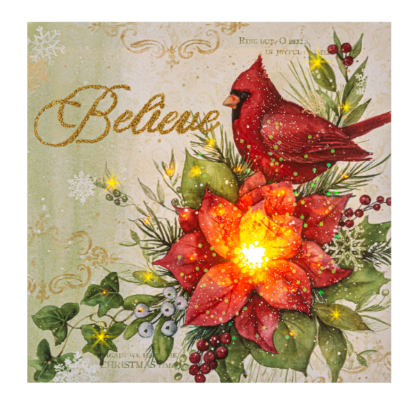 LED Light Up Winter Birds Wall Decor Canvas