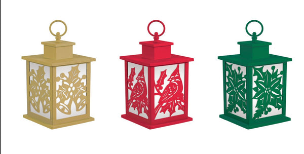 Holiday Frosted Glass Panel Fire Flame Lantern
