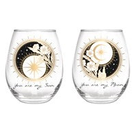 Set of 2,17 OZ Stemless Glass You Are My Sun/You Are My Moon
