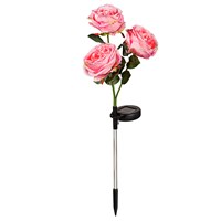 Solar Power 3 Blooms Rose Garden Stake, Pink